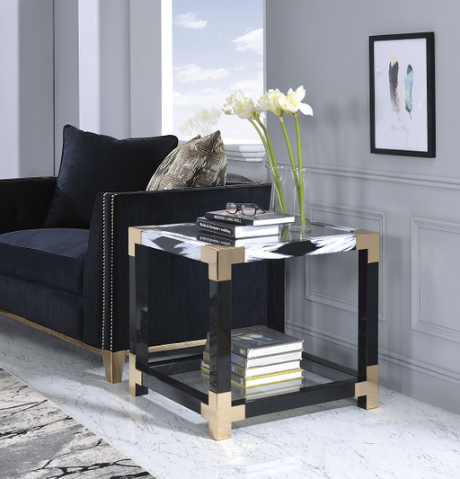 Lafty White Brushed & Clear Glass End Table - U&U Home Budget Furniture (Carteret, NJ)