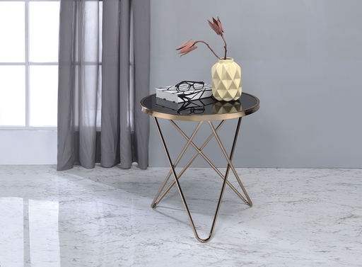 Valora Champagne & Black Glass End Table - U&U Home Budget Furniture (Carteret, NJ)