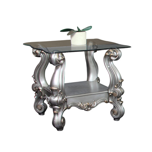 Versailles Antique Platinum & Clear Glass End Table - U&U Home Budget Furniture (Carteret, NJ)