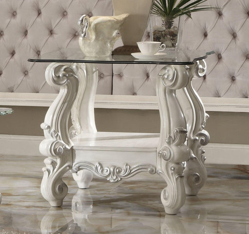 Versailles Bone White & Clear Glass End Table - U&U Home Budget Furniture (Carteret, NJ)