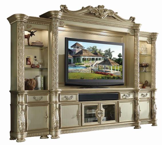 Acme Vendome Entertainment Center in Gold Patina 91310 - U&U Home Budget Furniture (Carteret, NJ)