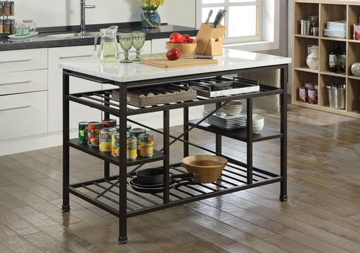 Lanzo Marble & Gunmetal Kitchen Island (Counter) - U&U Home Budget Furniture (Carteret, NJ)