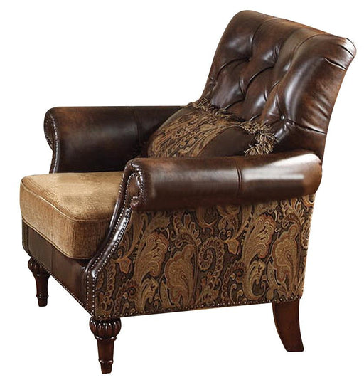 Acme Dreena Traditional Bonded Leather and Chenille Chair 05497 - U&U Home Budget Furniture (Carteret, NJ)