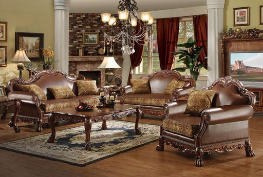 Dresden Brown PU & Chenille, Cherry Oak 3-Piece Living Room Set - U&U Home Budget Furniture (Carteret, NJ)