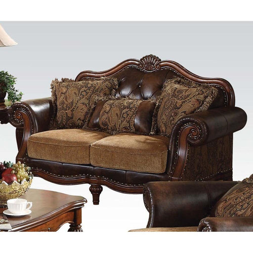Acme Dreena Traditional Bonded Leather and Chenille Loveseat 05496 - U&U Home Budget Furniture (Carteret, NJ)