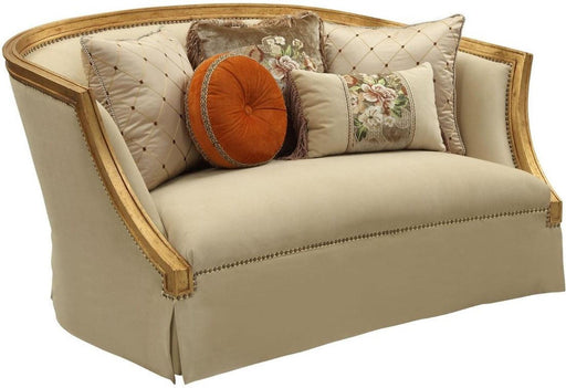 Acme Furniture Daesha Loveseat in Tan Flannel & Antique Gold 50836 - U&U Home Budget Furniture (Carteret, NJ)