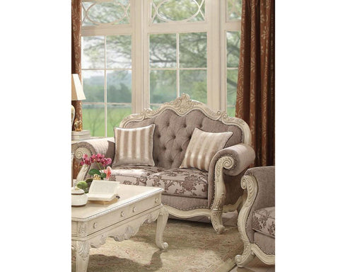 Acme Ragenardus Loveseat with 2 Pillows in Gray Fabric & Antique White 56021 - U&U Home Budget Furniture (Carteret, NJ)