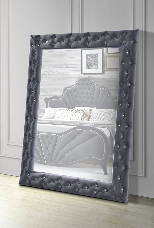 Dante Gray Velvet Accent Floor Mirror - U&U Home Budget Furniture (Carteret, NJ)
