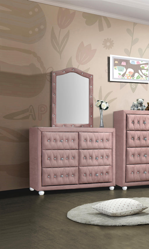 Reggie Pink Fabric Mirror - U&U Home Budget Furniture (Carteret, NJ)