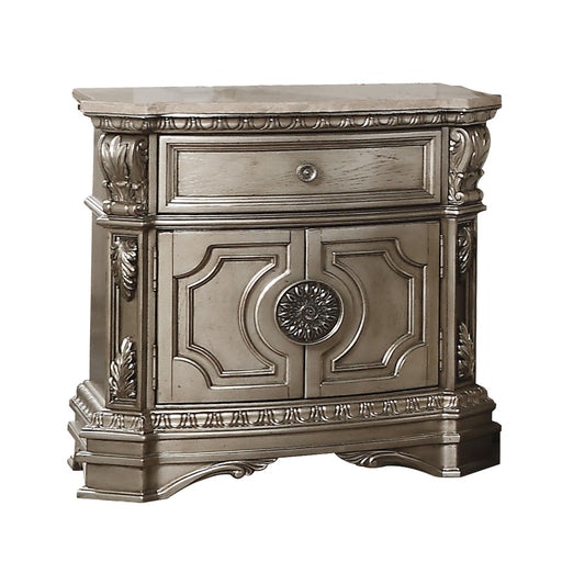 Northville Antique Silver Nightstand (MARBLE TOP) - U&U Home Budget Furniture (Carteret, NJ)