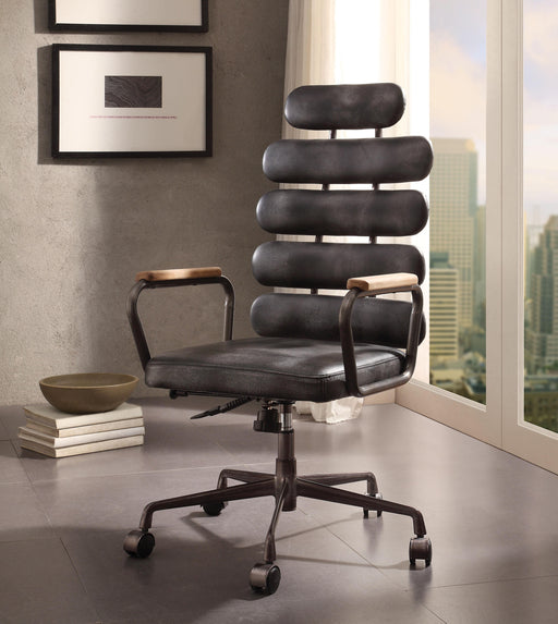 Calan Vintage Black Top Grain Leather Office Chair - U&U Home Budget Furniture (Carteret, NJ)