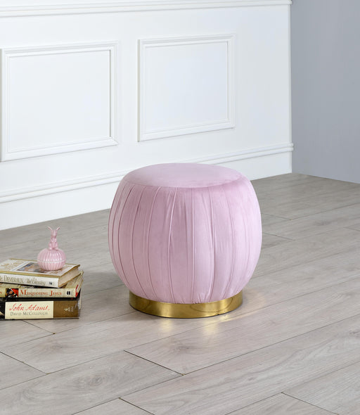 Zinnia Pink Carnation Velvet & Gold Ottoman - U&U Home Budget Furniture (Carteret, NJ)