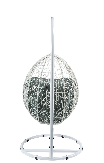 Simona Green Fabric & White Wicker Patio Swing Chair with Stand - U&U Home Budget Furniture (Carteret, NJ)