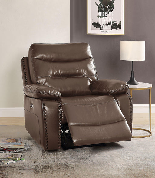 Aashi Brown Leather-Gel Match Recliner (Power Motion) - U&U Home Budget Furniture (Carteret, NJ)