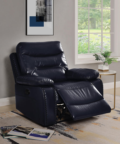 Aashi Navy Leather-Gel Match Recliner (Motion) - U&U Home Budget Furniture (Carteret, NJ)