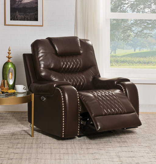 Braylon Brown PU Recliner (Power Motion) - U&U Home Budget Furniture (Carteret, NJ)