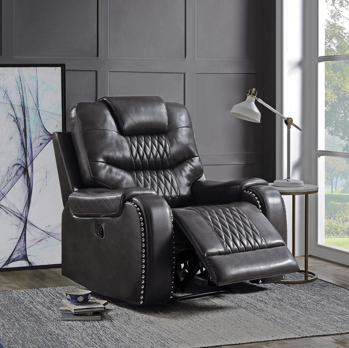 Braylon Magnetite PU Recliner (Motion) - U&U Home Budget Furniture (Carteret, NJ)