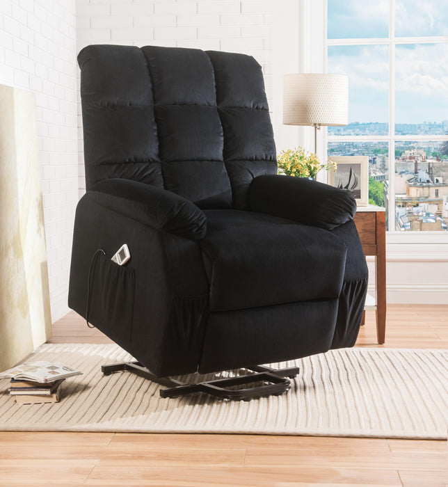 Ipompea Black Velvet Recliner w/Power Lift & Massage - U&U Home Budget Furniture (Carteret, NJ)