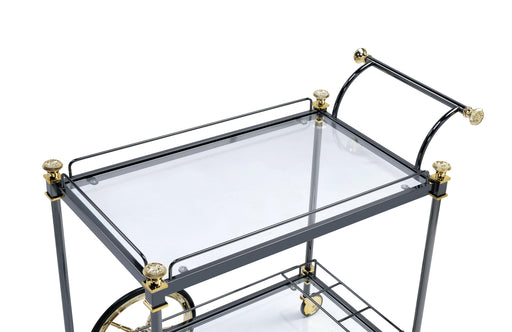 Cyrus Black/Gold & Clear Glass Serving Cart - U&U Home Budget Furniture (Carteret, NJ)