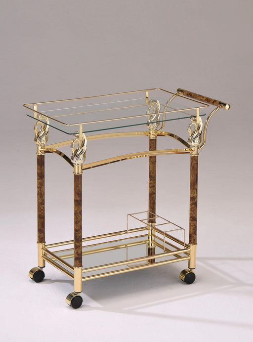 Helmut Gold Plated & Clear Glass - Tempered Serving Cart - U&U Home Budget Furniture (Carteret, NJ)