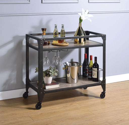 Jorgensen Rustic Oak & Charcoal Serving Cart - U&U Home Budget Furniture (Carteret, NJ)