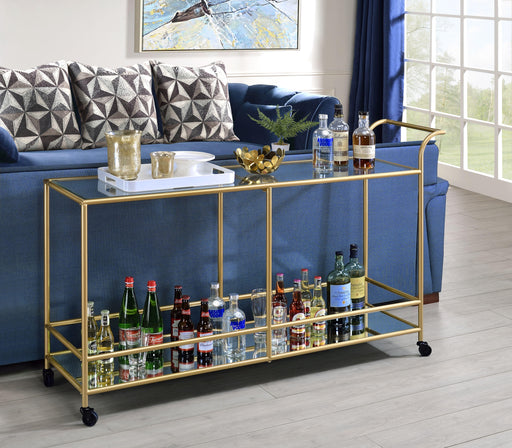 Kenda Clear Glass, Mirrored & Gold Serving Cart - U&U Home Budget Furniture (Carteret, NJ)