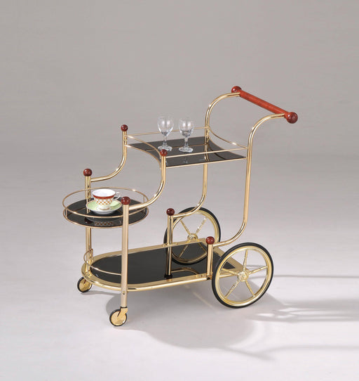 Lacy Gold Plated & Black Glass Serving Cart - U&U Home Budget Furniture (Carteret, NJ)