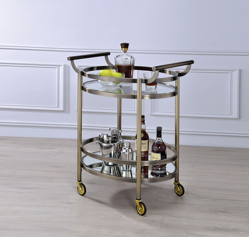 Lakelyn Brushed Bronze & Clear Glass Serving Cart - U&U Home Budget Furniture (Carteret, NJ)