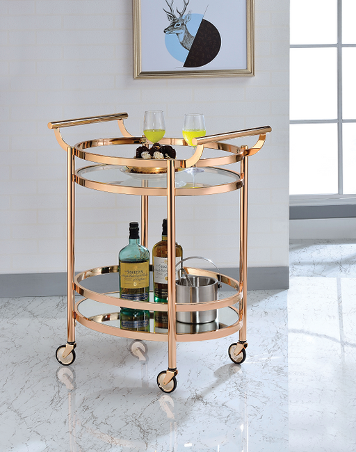 Lakelyn Rose Gold & Clear Glass Serving Cart - U&U Home Budget Furniture (Carteret, NJ)