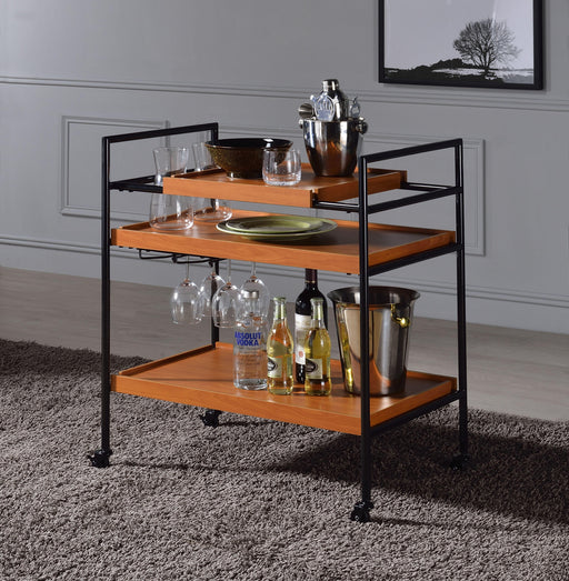 Oaken Honey Oak & Black Serving Cart - U&U Home Budget Furniture (Carteret, NJ)