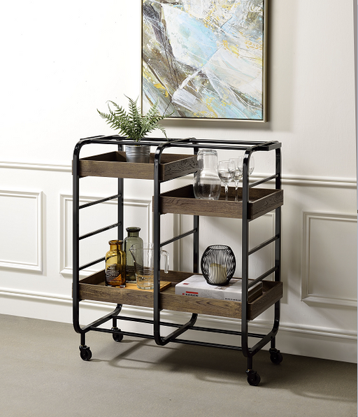 Vorrik Black & Walnut Serving Cart - U&U Home Budget Furniture (Carteret, NJ)