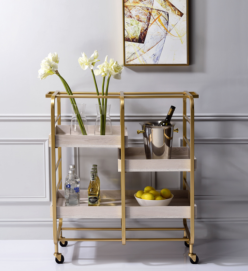 Vorrik Gold & White-Washed Serving Cart - U&U Home Budget Furniture (Carteret, NJ)