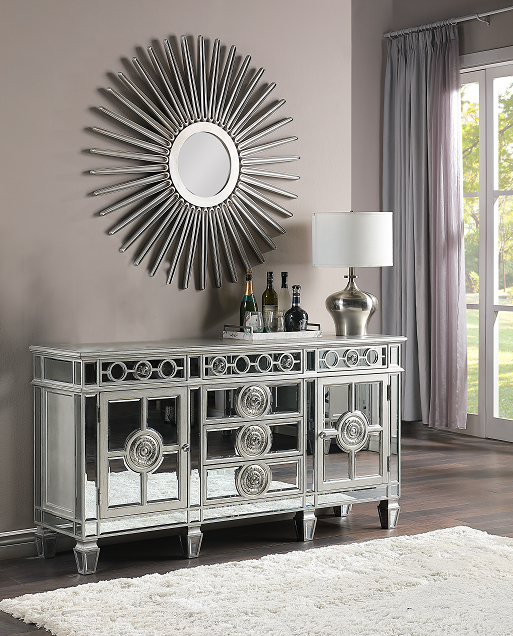 Varian Mirrored & Antique Platinum Server - U&U Home Budget Furniture (Carteret, NJ)