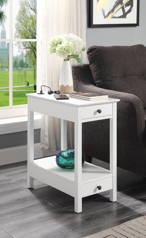 Byzad White Side Table (USB Charging Dock) - U&U Home Budget Furniture (Carteret, NJ)