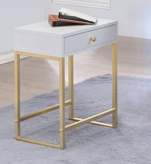 Coleen White & Brass Side Table - U&U Home Budget Furniture (Carteret, NJ)
