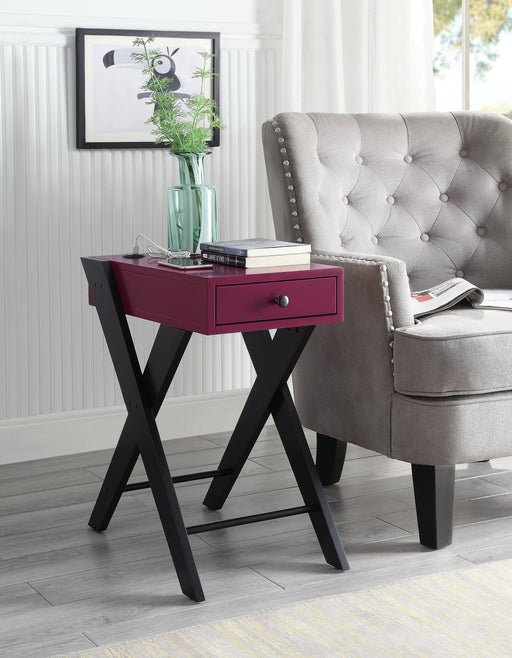 Fierce Burgundy & Black Side Table (USB Charging Dock) - U&U Home Budget Furniture (Carteret, NJ)