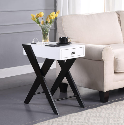 Fierce White & Black Side Table (USB Charging Dock) - U&U Home Budget Furniture (Carteret, NJ)