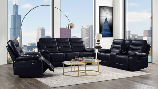 Aashi Navy Leather-Gel Match Sofa (Motion) - U&U Home Budget Furniture (Carteret, NJ)