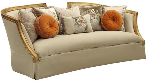 Acme Furniture Daesha Sofa in Tan Flannel & Antique Gold 50835 - U&U Home Budget Furniture (Carteret, NJ)