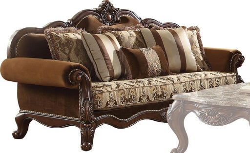 Acme Furniture Jardena Sofa with 6 Pillows in Cherry Oak 50655 - U&U Home Budget Furniture (Carteret, NJ)