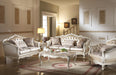 Chantelle Rose Gold PU/Fabric & Pearl White Sofa w/3 Pillows - U&U Home Budget Furniture (Carteret, NJ)