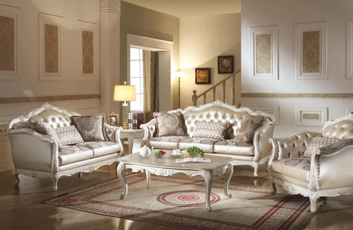 Chantelle Rose Gold PU/Fabric & Pearl White Sofa w/3 Pillows - U&U Home Budget Furniture (Carteret, NJ)