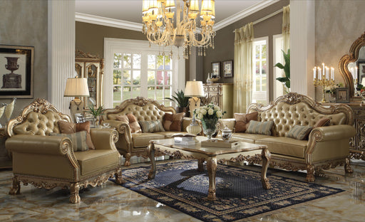 Dresden Bone PU & Gold Patina Sofa w/4 Pillows - U&U Home Budget Furniture (Carteret, NJ)