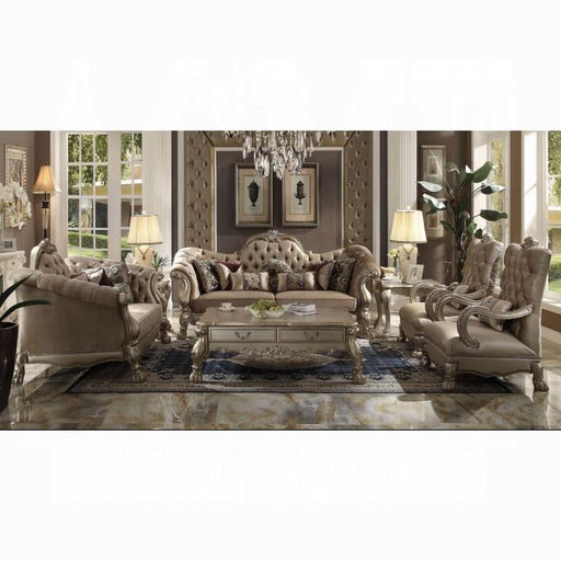 Dresden Bone Velvet & Gold Patina Sofa w/7 Pillows - U&U Home Budget Furniture (Carteret, NJ)