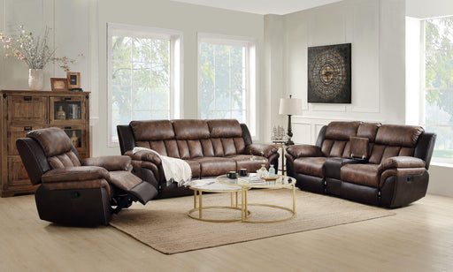 Jaylen Toffee & Espresso Polished Microfiber Sofa (Motion) - U&U Home Budget Furniture (Carteret, NJ)