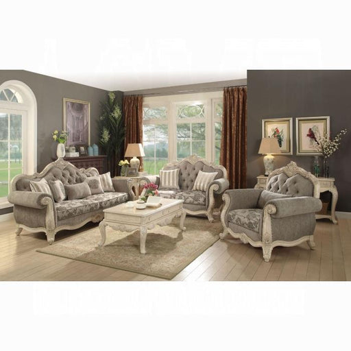 Ragenardus Gray Fabric & Antique White Sofa w/5 Pillows - U&U Home Budget Furniture (Carteret, NJ)