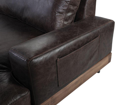 Silchester Oak & Distress Chocolate Top Grain Leather Sofa - U&U Home Budget Furniture (Carteret, NJ)