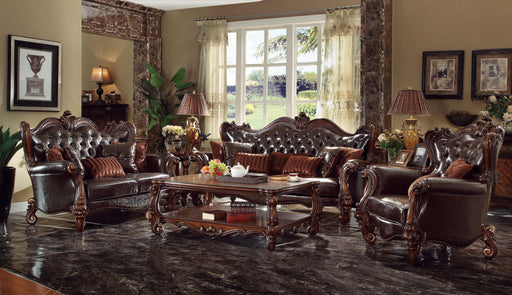Versailles 2-Tone Dark Brown PU & Cherry Oak Sofa w/7 Pillows - U&U Home Budget Furniture (Carteret, NJ)