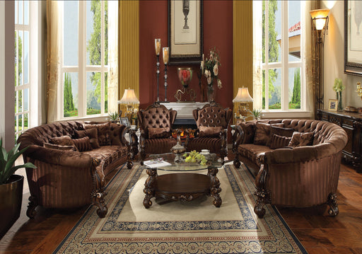 Versailles Brown Velvet & Cherry Oak Sofa w/5 Pillows - U&U Home Budget Furniture (Carteret, NJ)
