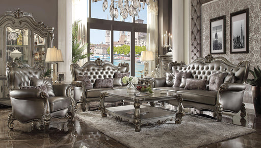 Versailles Silver PU & Antique Platinum Sofa w/6 Pillows - U&U Home Budget Furniture (Carteret, NJ)